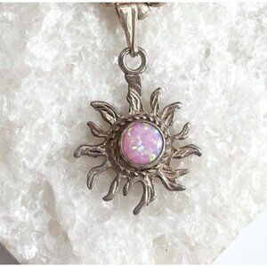 Opal Sunray Beaded Amulet Sterling Silver 925 Vintage Pendant Necklace - 22"